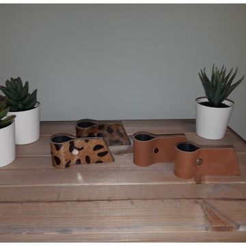 Kandelaar leer set van 2 cognac