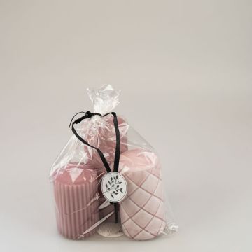 Candle giftbag 3pc antique pink 