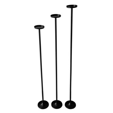 Onah; set v 3 staande stompkaars kandelaren zwart 100/110/120 cm Onah; set v 3 staande stompkaars kandelaren zwart 100/110/120 cm