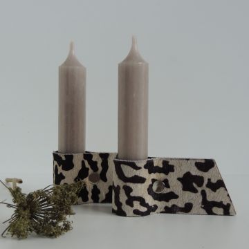 Kandelaar leer set van 2 wit/zwart