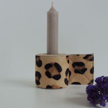 Kandelaar leer/hout leeuw bruin