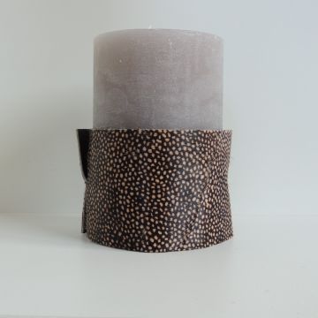 Leer decoratie band voor kaars zwart/wit 10x8 cm