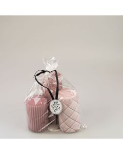 Candle giftbag 3pc antique pink 